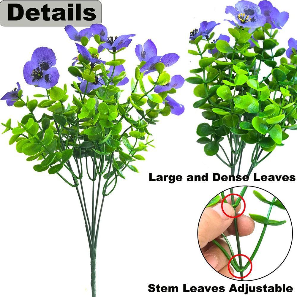 Plastic Artificial Pansy Flowers 7 Fork Reusable Fake Flowers Eucalyptus Leaves Tricolor Violet Faux Pansy Flowers Wedding Party