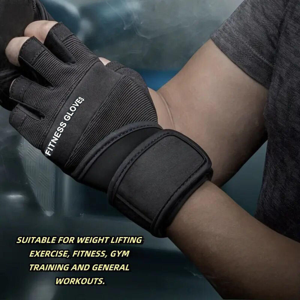 Half Finger Gym Gloves Wear Resistant Weightlifting Gloves with Wrist Support Wristwrap Gloves for Pull Ups Crossfit Exercise