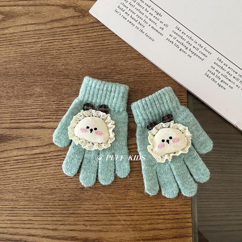 Winter Children's Cartoon Knit Gloves - Five-Finger Design for Boys & Girls