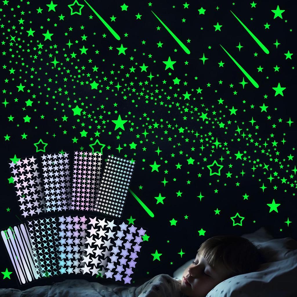 Iridescent Glow-in-the-Dark Star Stickers for Kids' Room, Bedroom, Party, or Window Decoration
