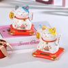 4.5 Inch Ceramic Beckoning Lucky Cat Solar Powered Fortune Cat Waving Arm Maneki Neko Gift Box Home Decoration Zen Centerpiece