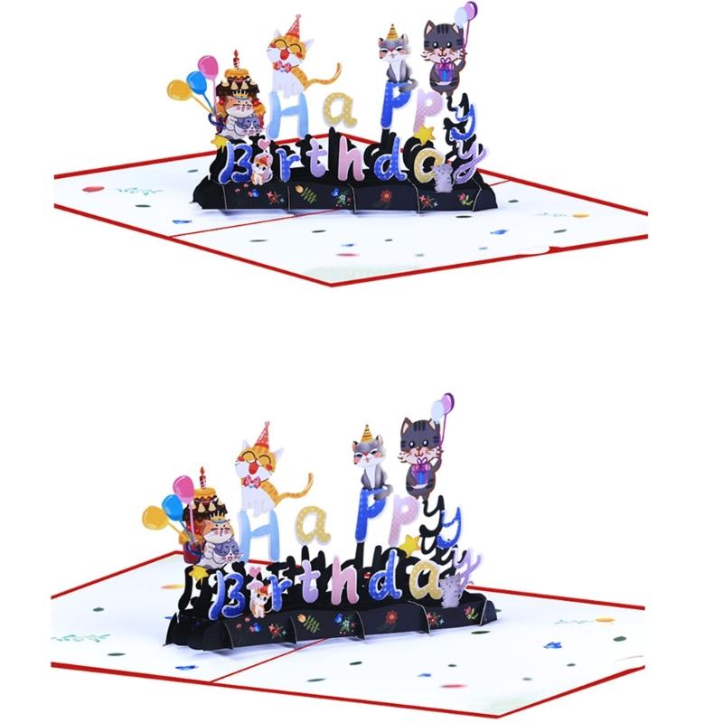 Künstlerisch gestaltete 3D-Katzen Geburtstagskarte Wunderschöne Faltkarte Katzen 3D Grußkarte für Geburtstagsfeiern