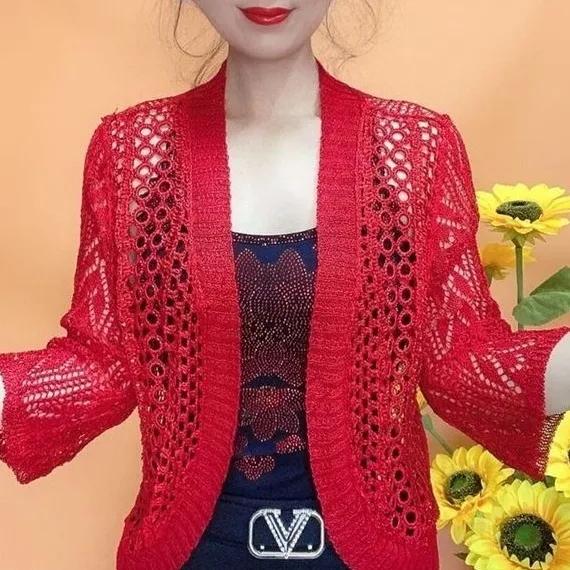 Women's Summer Outerwear: Elegant Solid-Color Lightweight Knit Cardigan for Sun Protection