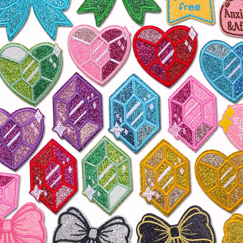2026 NEW Glitter Diamond Bow Patch Cartoon Glitter Embroidered Patches For Clothes Iron on Patches For Clothing Sew Badges DIY