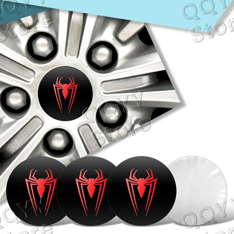 4Pcs 56mm Aluminium Red Spider Logo Car Wheel Center Hub Cap Rims Dust-proof Cover Hubcaps Sticker For Universal Car Accessories
