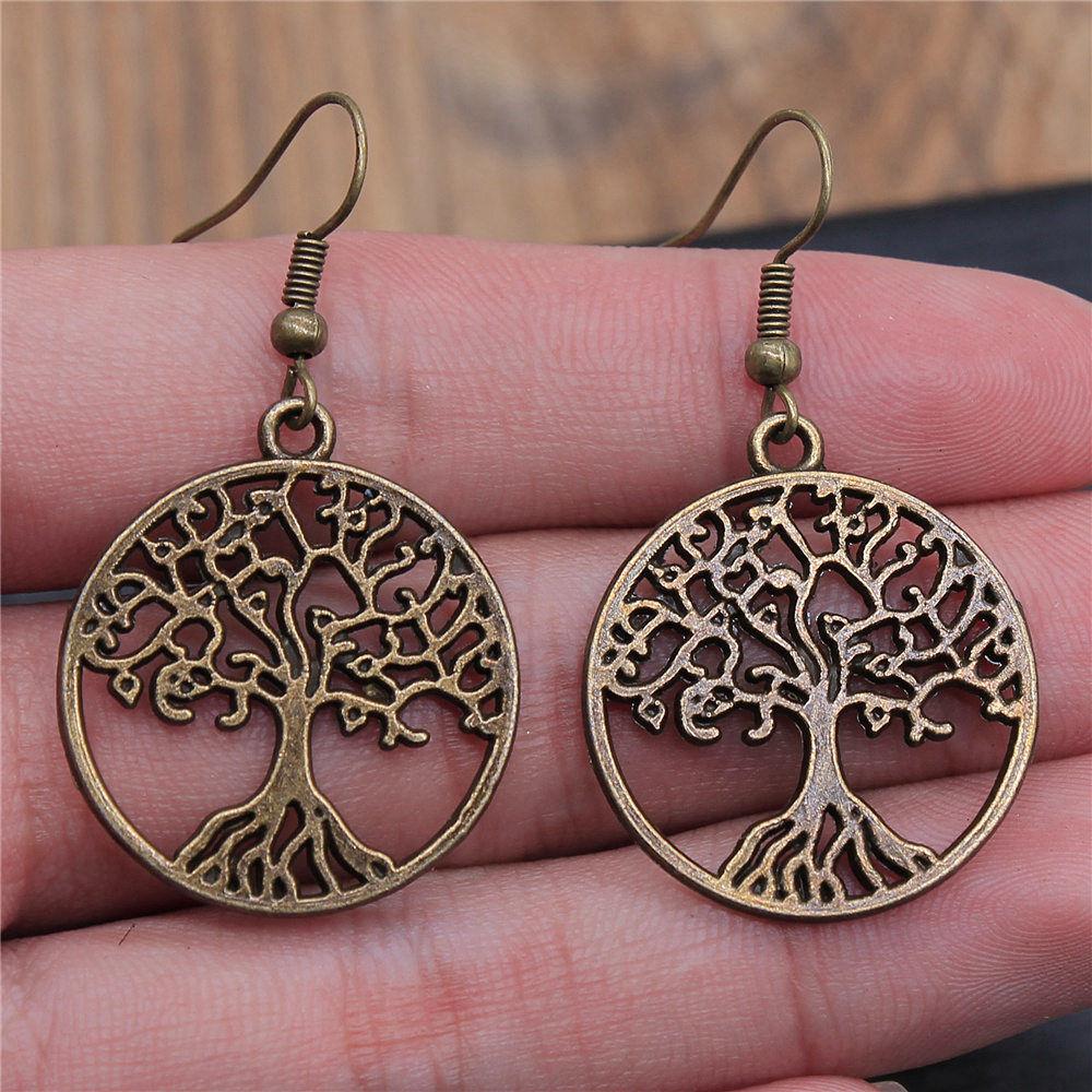 1 Pair Silver Plated Drop Earrings Women Hollow Out Tree Of Life Pattern Round Earring Moda Mujer Jewelry Fashion Pendientes