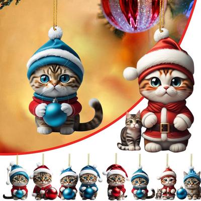 Christmas Cat Ornament Xmas Tree Decor Hanging Backpack Keychain Acrylic Holiday Accessory for