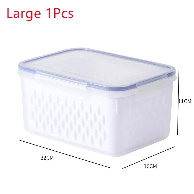 

Контейнер для хранения в холодильнике с корзиной для слива, многофункциональный герметичный органайзер для овощей, фруктов и продуктов