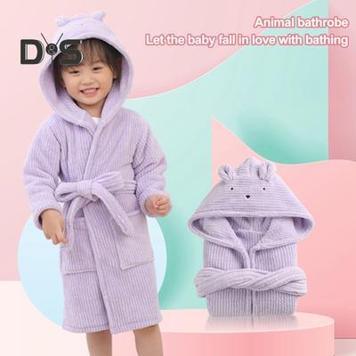 Kids Hooded Bathrobe Belted Pocket Thick Soft Quick Water Absorbent Solid Color Boys Girls Toddlers Robe Pajamas Sleepwear