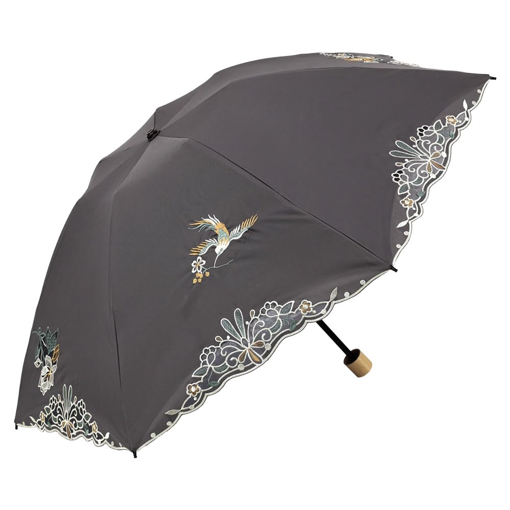 

Складной зонтик для УФ-излучения 1 класса для солнечной и дождливой погоды, вышивка с цветочным и птичьим узором [китайский модерн] Женщины, затенение, защита, дни, серый