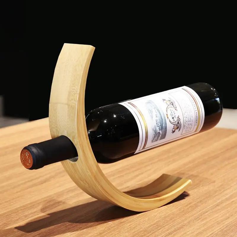 Wooden Balance Red Wine Rack Bamboo Wine Utensils Decoration Club Display Rack Decoration Creative Wine Bottle Rack