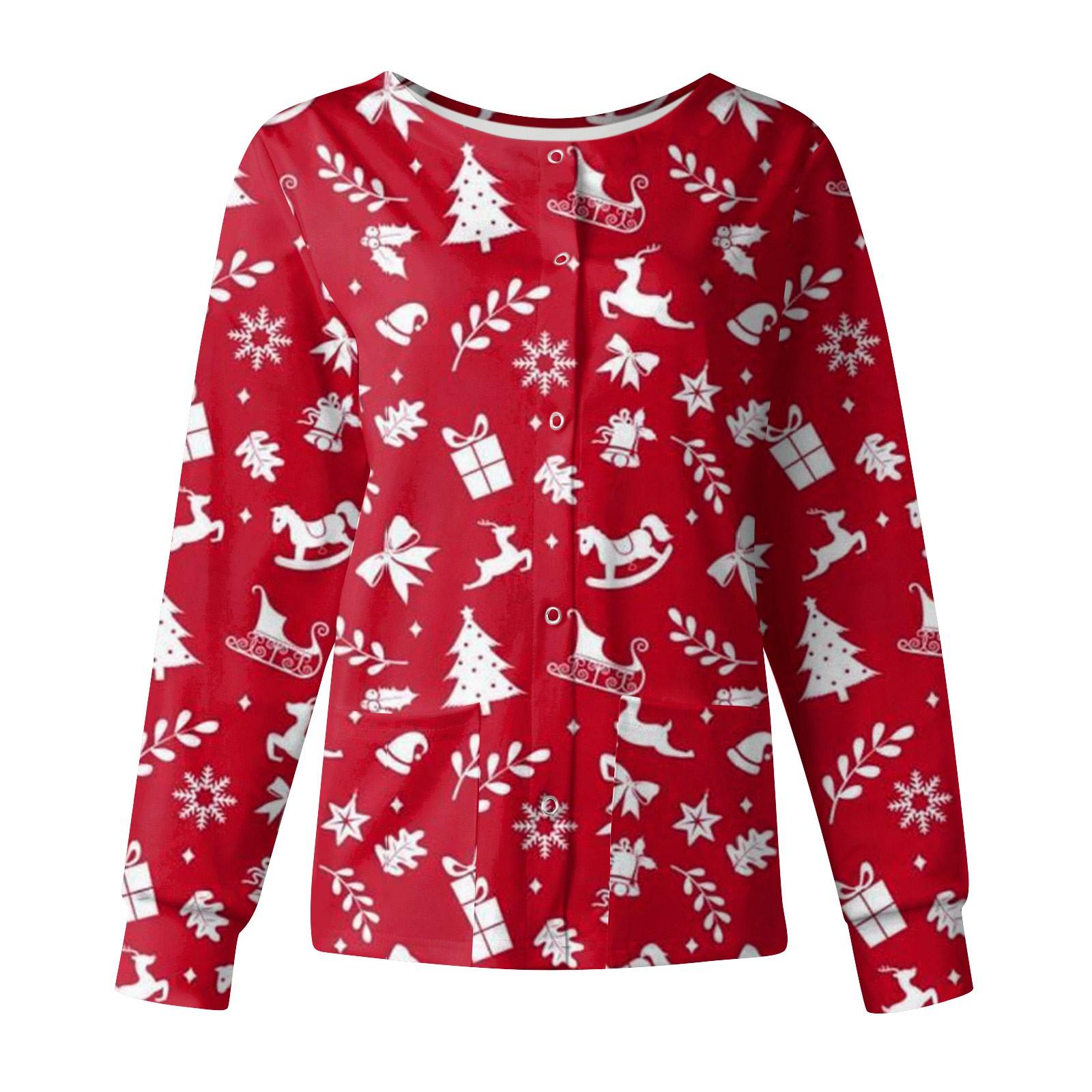 

Женские топы с длинными рукавами и карманами, рабочий воротник-стойка, однобортный защитный комбинезон, куртка, рождественский топ L