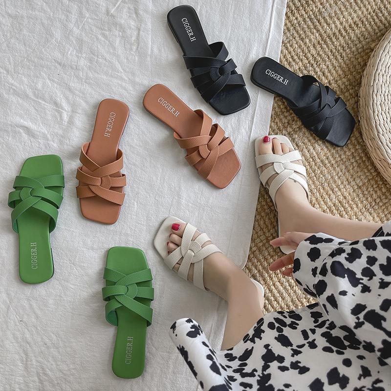 Fashion 2025 Open Heeled Flat Women's Shoes Leather Sandals Bathroom Slippers Beach Footwear Comfortable Slip-On Sandals for Women