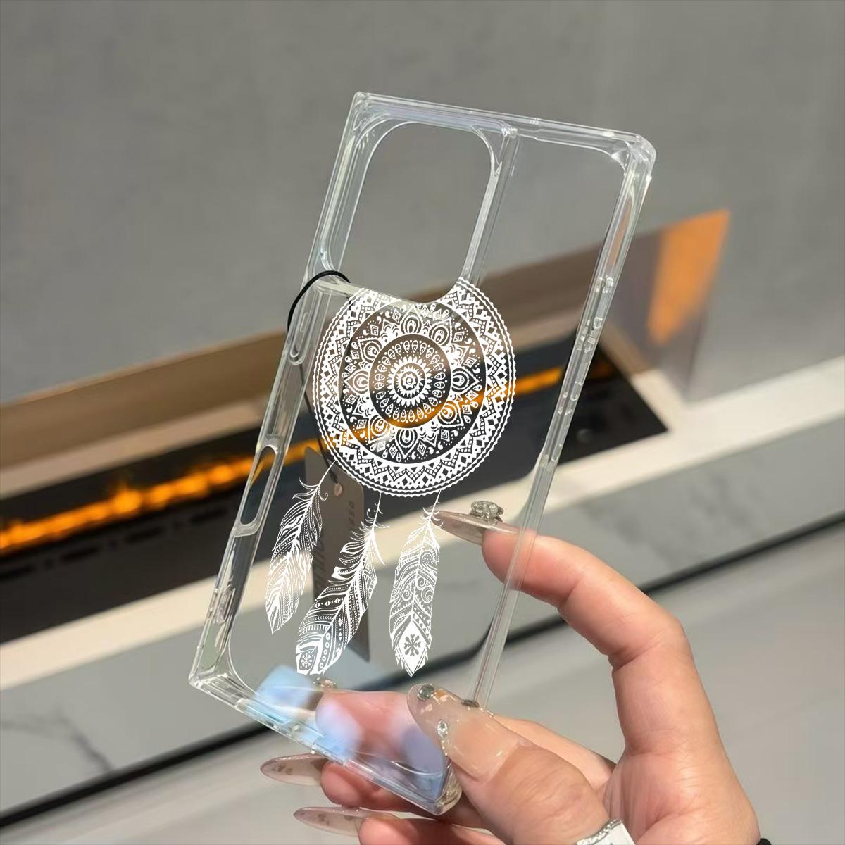 

Прозрачный квадратный чехол-накладка для iPhone 16 ProMax 13 15 Plus 14 Pro Max 12 11, защита от окисления, чехол с узором мандалы из белых перьев iphone 11 ProMax