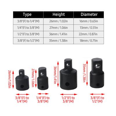 4 PCS Impact Socket Adapter Reducer 1 4 Inch 3 8 Inch 1 2 Inch Impact Driver Conversions Steel Power Nut Driver for