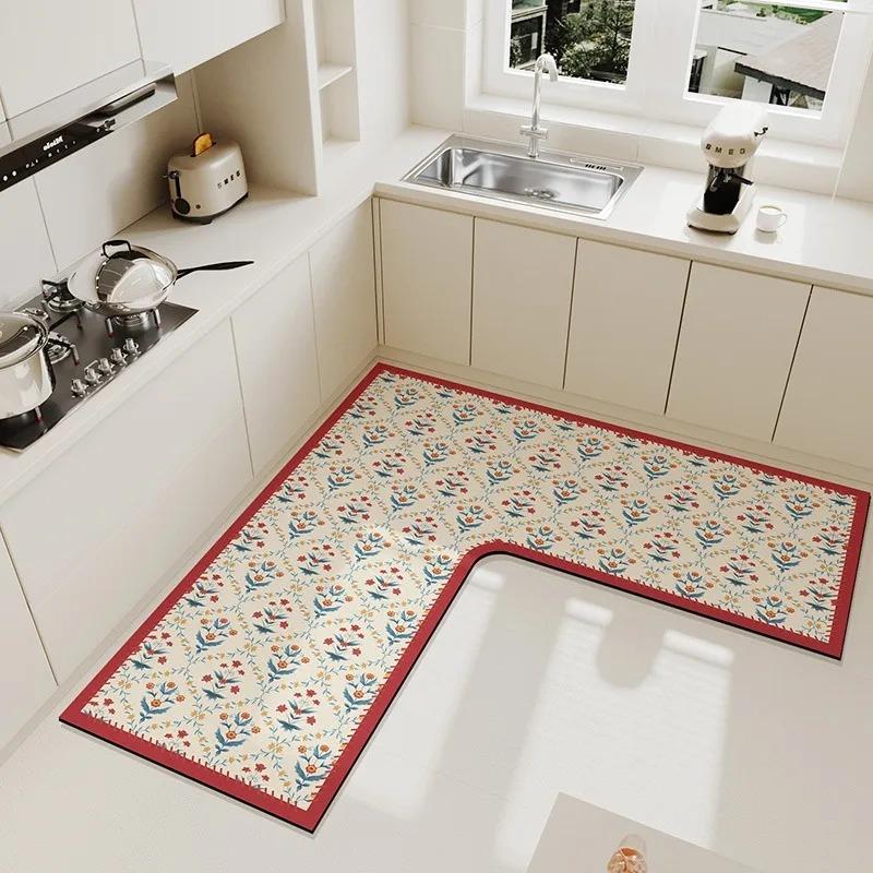 L Shaped Kitchen Rug Waterproof Oil Proof PVC Mat Non Slip Soft Floor Carpet Easy To Clean Simple Home Decor
