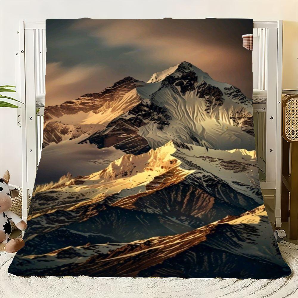 Majestic Snow-Capped Mountain Range Blanket - Cozy Plush Throw Blanket Featuring Stunning Landscape Design with Rugged Peaks and