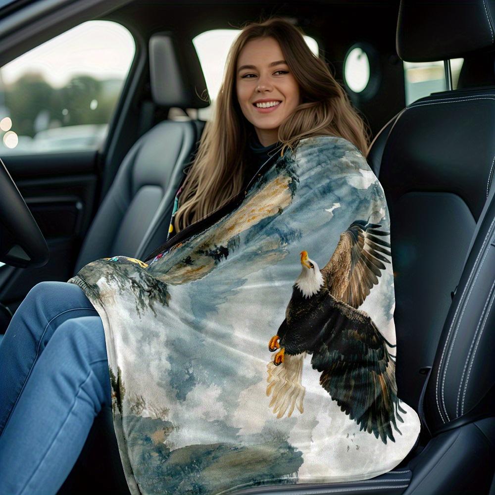 1 Stück Majestätischer Adler & Einsamer Wolf Wald-Print Flanell-Kuscheldecke - Weiches, Warmes Polyester-Fleece, Leicht & Tragbar für das Sofa