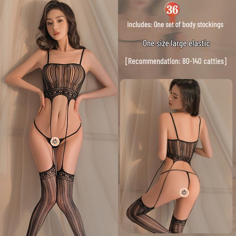 Intrigue Lingerie: Damen Verführung Set mit offenem Schritt und transparenten Netzstrümpfen