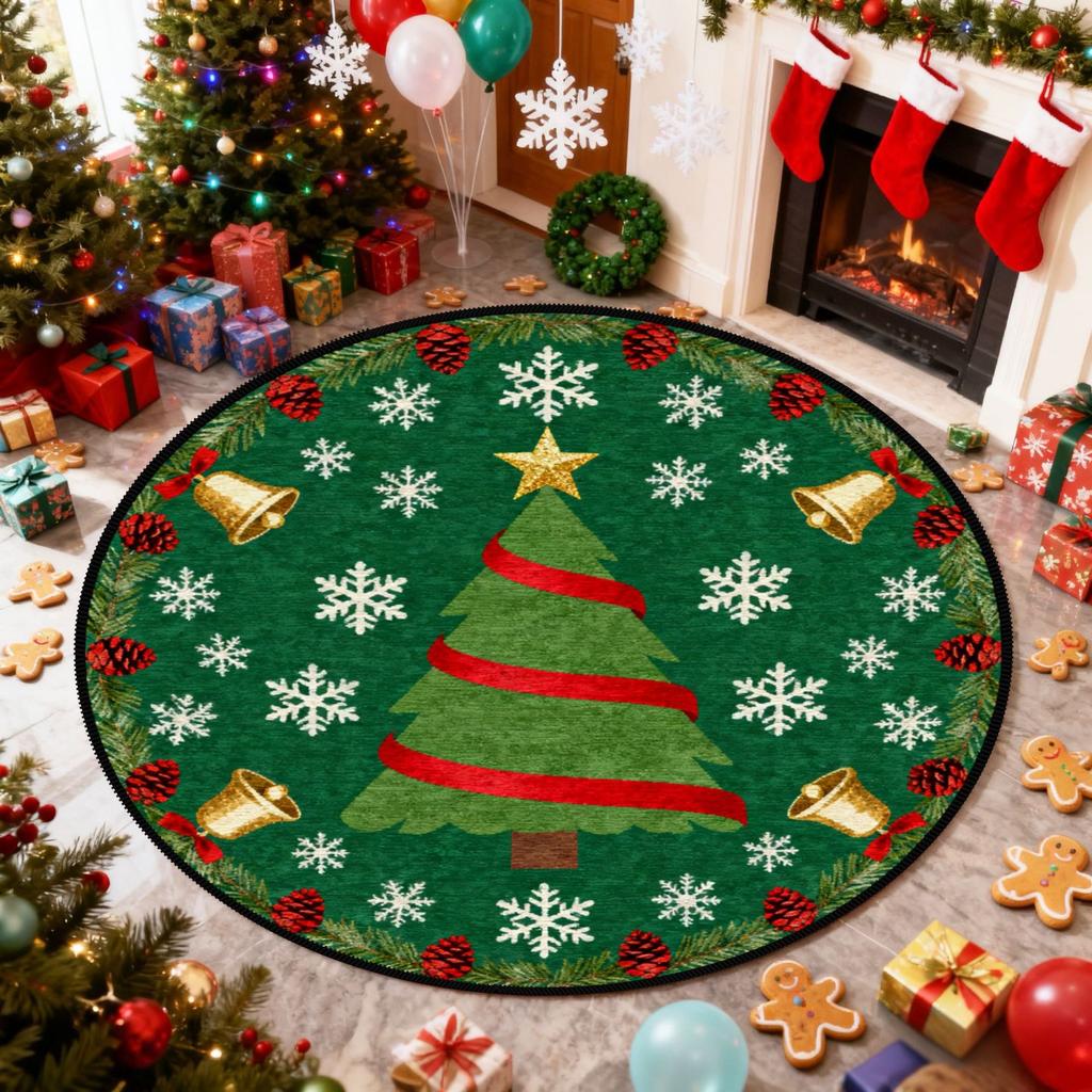 Christmas Tree Pattern Rugs for Bedroom Round Living Room Decoration Red Carpet Soft Study Floor Mat Washable Home Anti-slip Rug