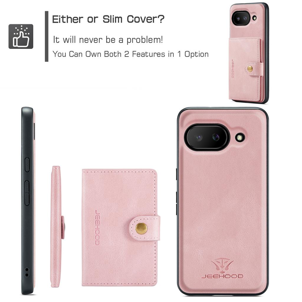For Google Pixel 9a Case JEEHOOD J01 Retro Leather Phone Back Cover with Detachable Magnetic Card Holder