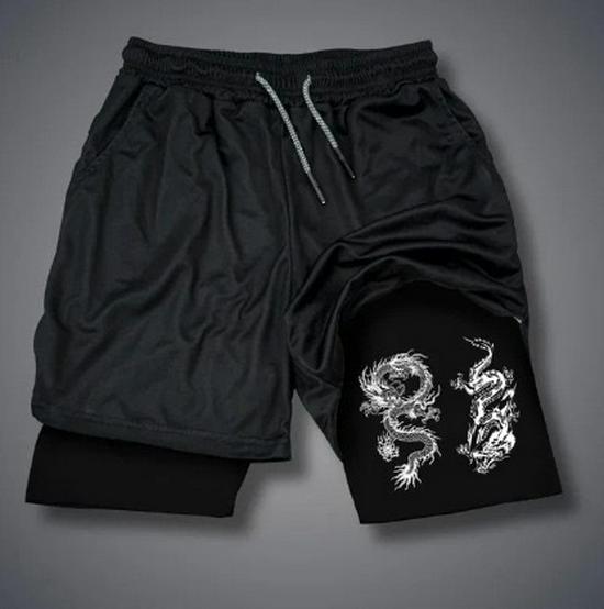 Trendiga Europeiska & Amerikanska Tecknade Tryck Andningsbara Dubbellagrade Sportshorts - Avslappnad Passform