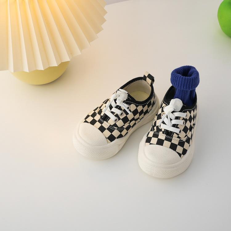 

Children Canvas Shoes Boy S Fashion Checkered Casual Shoes Girl S Thick Sole Antikick Toe Protection Canvas Shoes 22