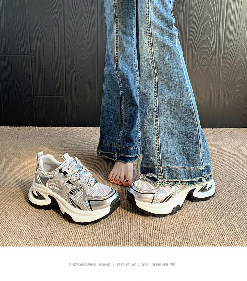 

Женские кроссовки на толстой подошве, увеличивающие рост, серебристые, новая коллекция весна-осень 2025, популярные, маленькие, повседневные, спортивные 40