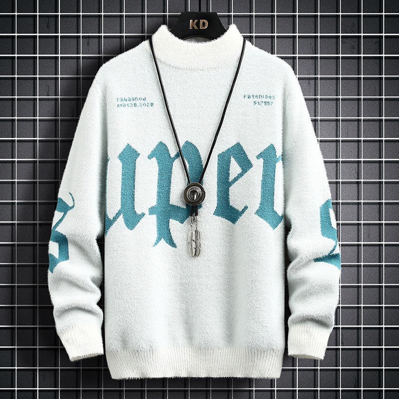 

Round Neck Sweater Men s Autumn and Winter Pullover Sweater Top Fashion All-match XXXL белый