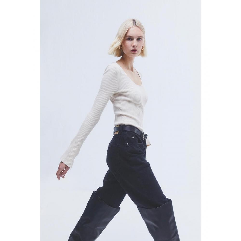 

H&M Трикотажный топ в рубчик Светло-бежевый 1144655001