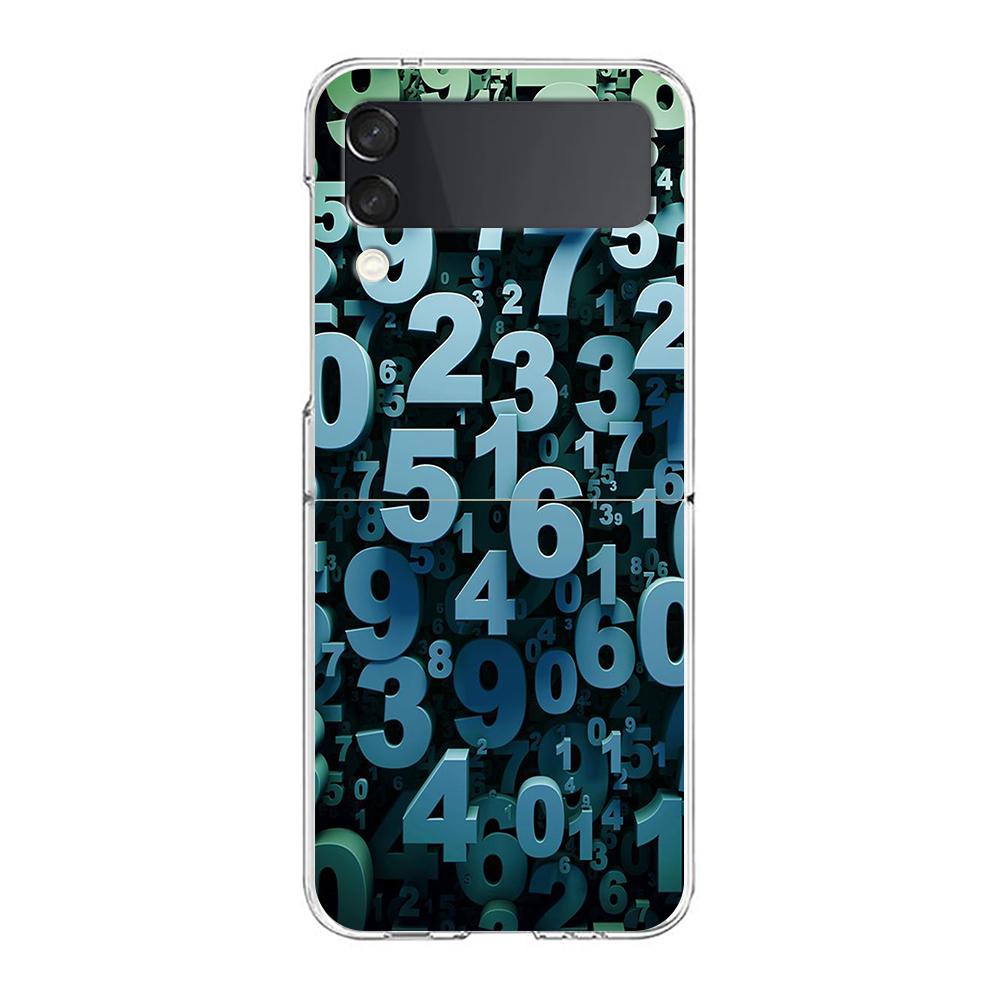 Phone Cover For Samsung Galaxy Z Flip 7 6 5 4 Case Transparent For Samsung Z Flip 3 Hard PC Foldable Shell Number Pattern Capas