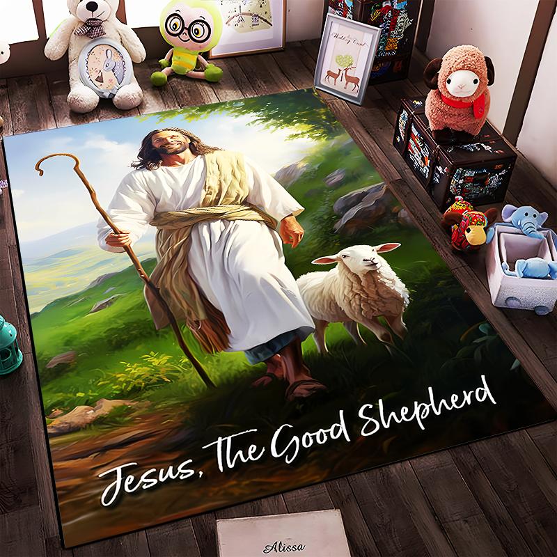 Jesus and Sheep Printed Non-slip Carpet, Suitable for Use On Living Room and Bedroom Sofas