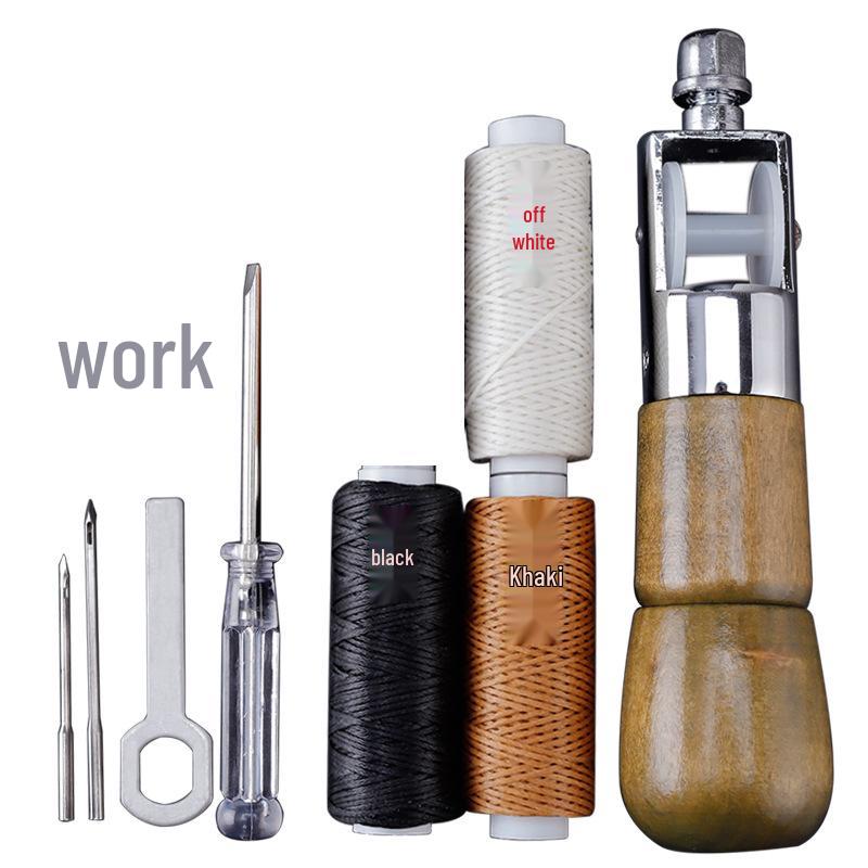 Leather Hand Sewing Awl Tool Set with Needle and Thimble - Model A