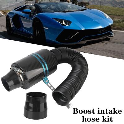 Car Accessories Feed Enclosed Intake Induction Pipe Hose Kit Fiber Intake Filter Box Universal 1 Set Car Carbon Fibre Cold Air Filter