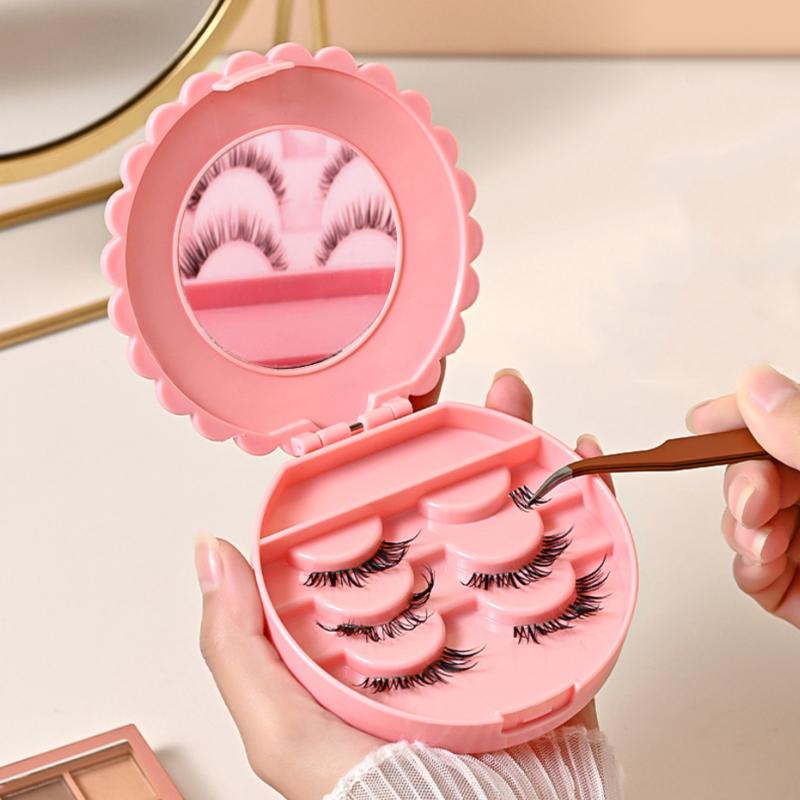 1Pcs False Eyelash Storage Box Pink Bowknot Design With Mirror Display Box Case Organizer Makeup Cosmetic Tool Gift For Women