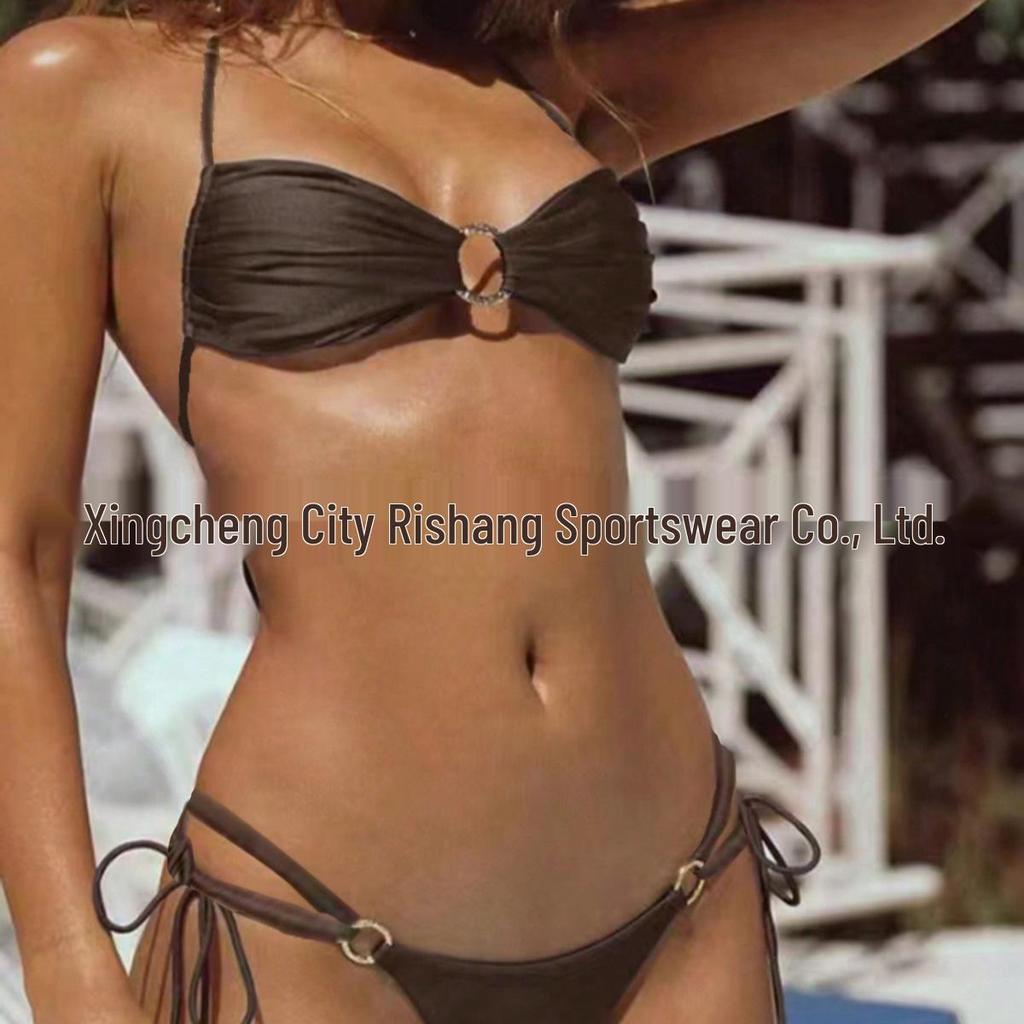 2024 Einfarbiger Schnür-Bikini-Set: Europäischer & Amerikanischer Stil Damen Bademode