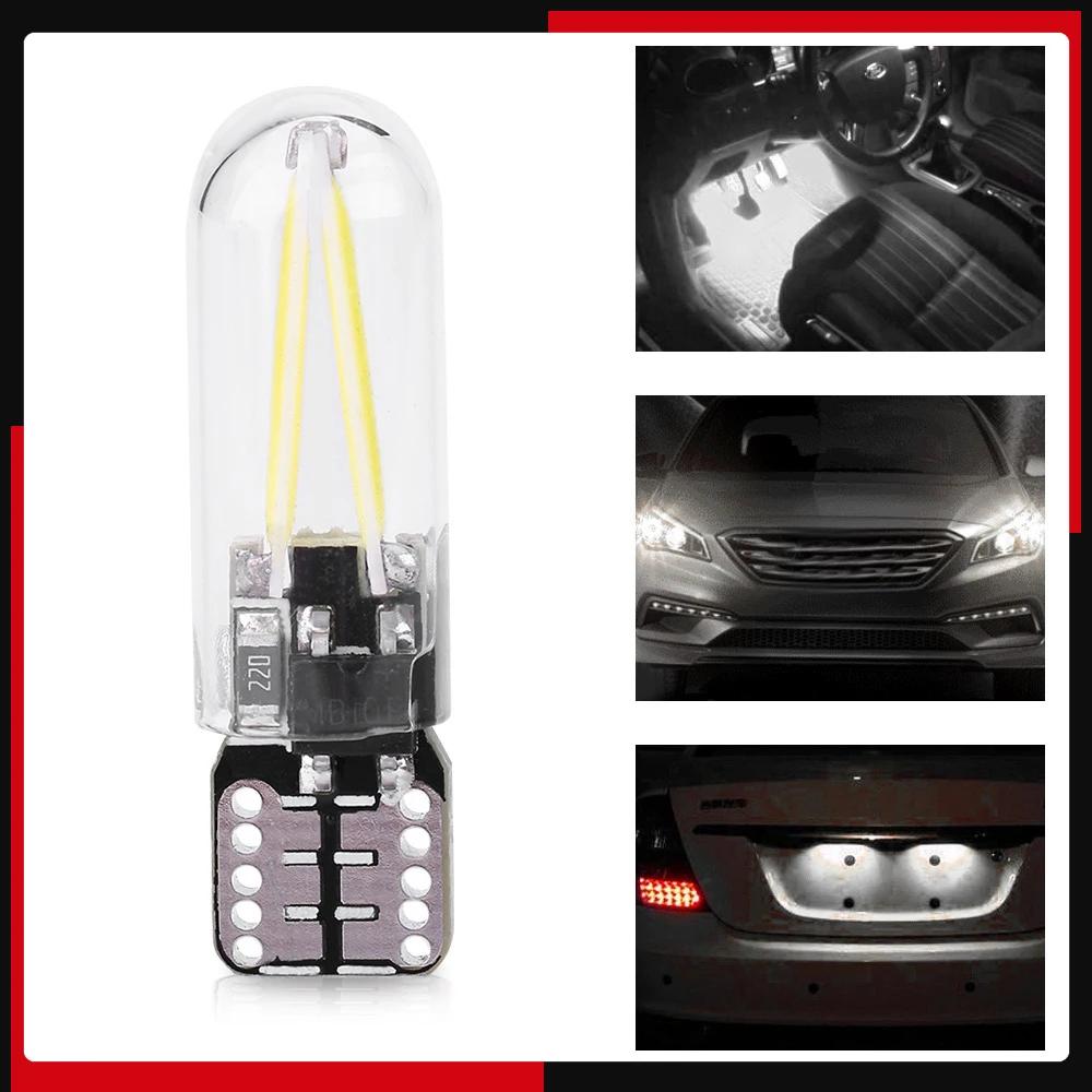 10pcs 12V W5W T10 194 Glass COB Filament LED Car Reading DRL Trunk LED Bulb White Light