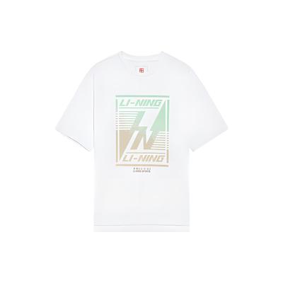 Li Ning Pattern Printed Loose Round Neck Short Sleeve T-Shirt Men Tops White AHSS127-1