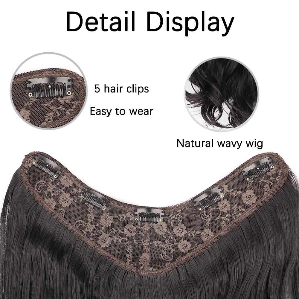 Synthetic Long Wavy Full Head Half Wig V-Shape Clip In Hair Extension One Piece Thick Hairpiece