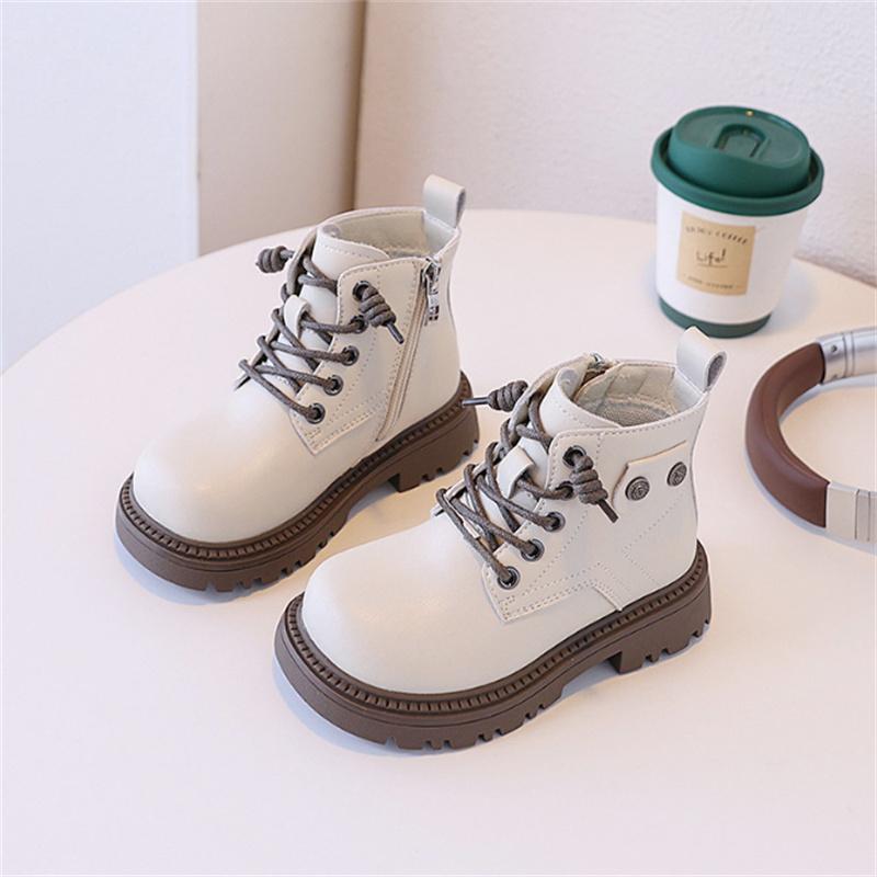 

Autumn Children Boots Leather Kids Ankle Boots Zip Side Rubber Sole Toddler Boys Girls Boots EU 22-30 23 бежевый