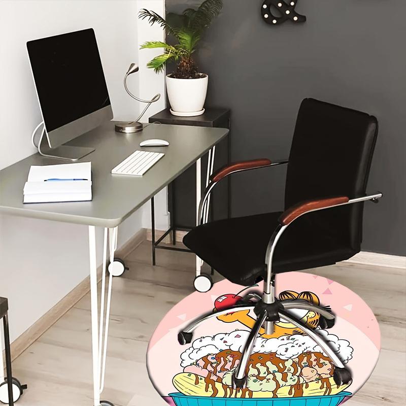 

1pc Garfield Ice Cream Sundae Round carpet, Made of Polyester,Perfect for Decorating Office Chairs, Living Rooms,fplt026 80cm by 80cm