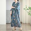 DIMANAF 2025 Women Summer Loose Dress Plus Size Basic Vintage Beach Printing Floral Casual Long Dress