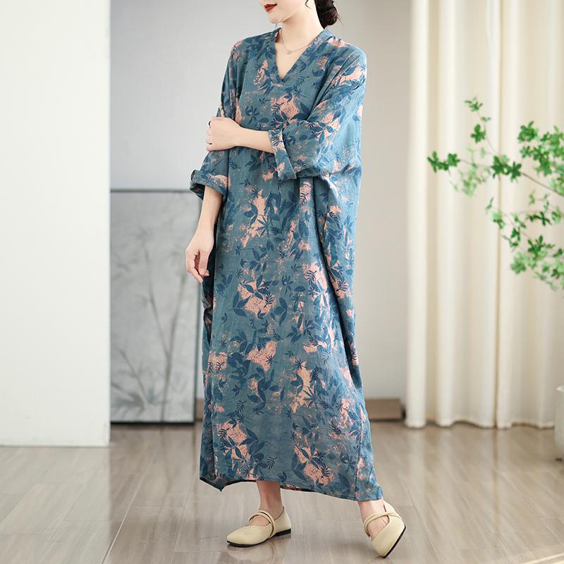 DIMANAF 2025 Women Summer Loose Dress Plus Size Basic Vintage Beach Printing Floral Casual Long Dress