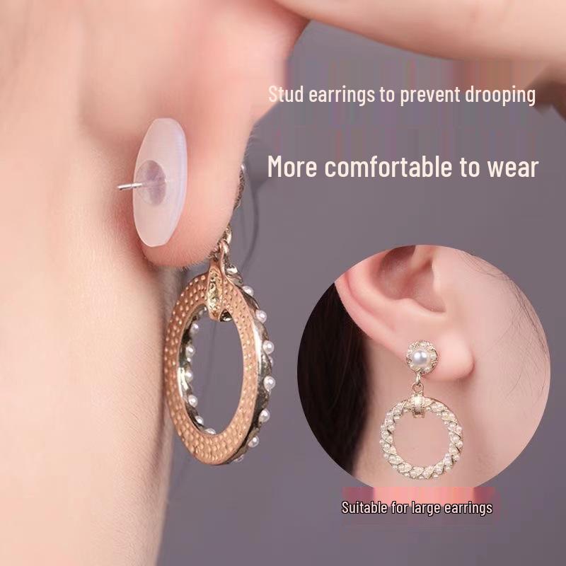 Transparent Silicone Earplug Backs, Food-Grade Anti-Drop, White Acrylic