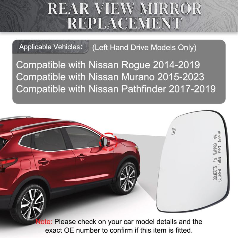 Car Left Right Door Side Heated Wing Mirror Convex Glass for Nissan Rogue 2014- Murano 2015- Pathfinder 2017- LHD