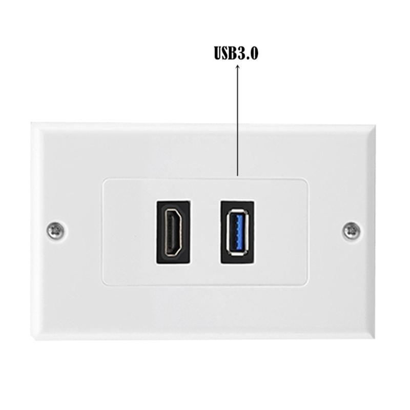 HDMIs USB3.0 Wall Plate USB3.0 Charger HDMIs Port Receptacle for Charging Supports 4K Ethernet Face Plate Office Setups