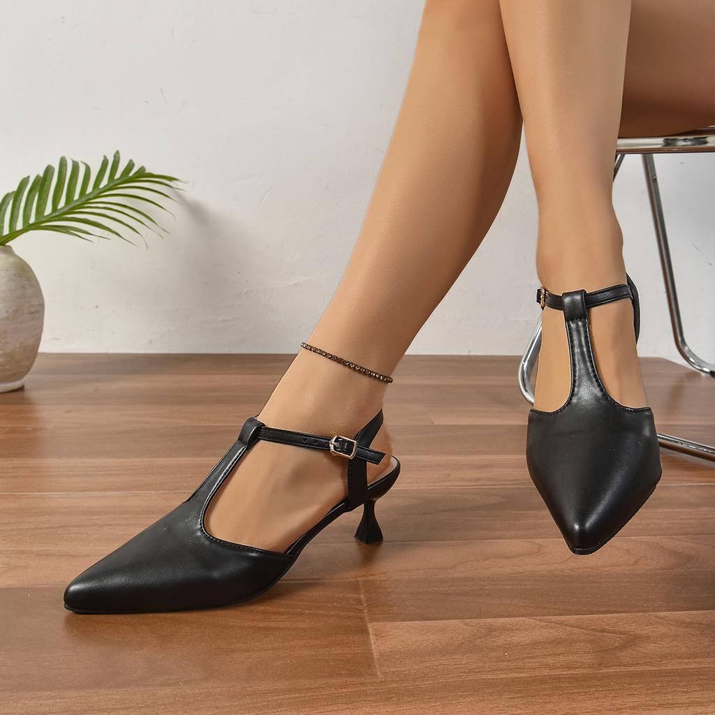 Soft Leather Sandals Women's Spring Summer Mid Heel Slip-On Oes Comfortable High Heels Korean Sle Sandals