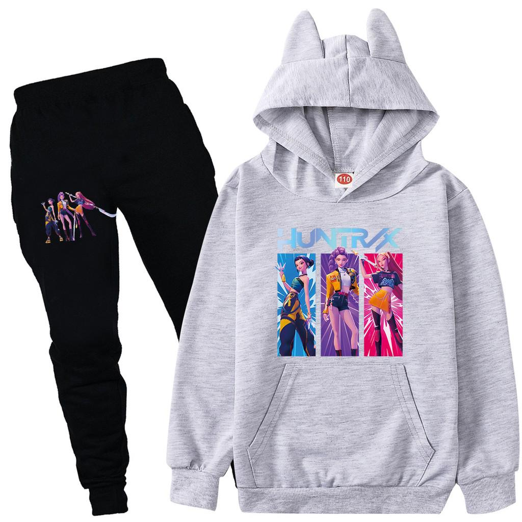 Kinder Mädchen Anime Cartoon K-Pop Rumi Zoey Mira Bedruckt Lässige Langarm Kapuzenpullover Hosen Kleidung Set