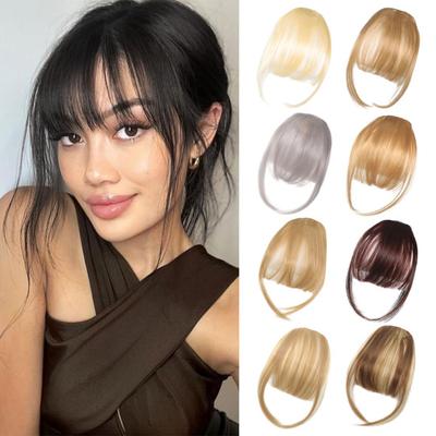 Women Clip-in Bangs Natural Wispy Forehead Hair Extensions Faux French Bangs Girls
