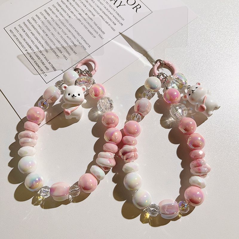 Cartoon Bear Love Beads Chain Mobile Phone Lanyard Short Styles Pendant Keychain Pendant Anti-fall Hanging Cord Jewelry Straps